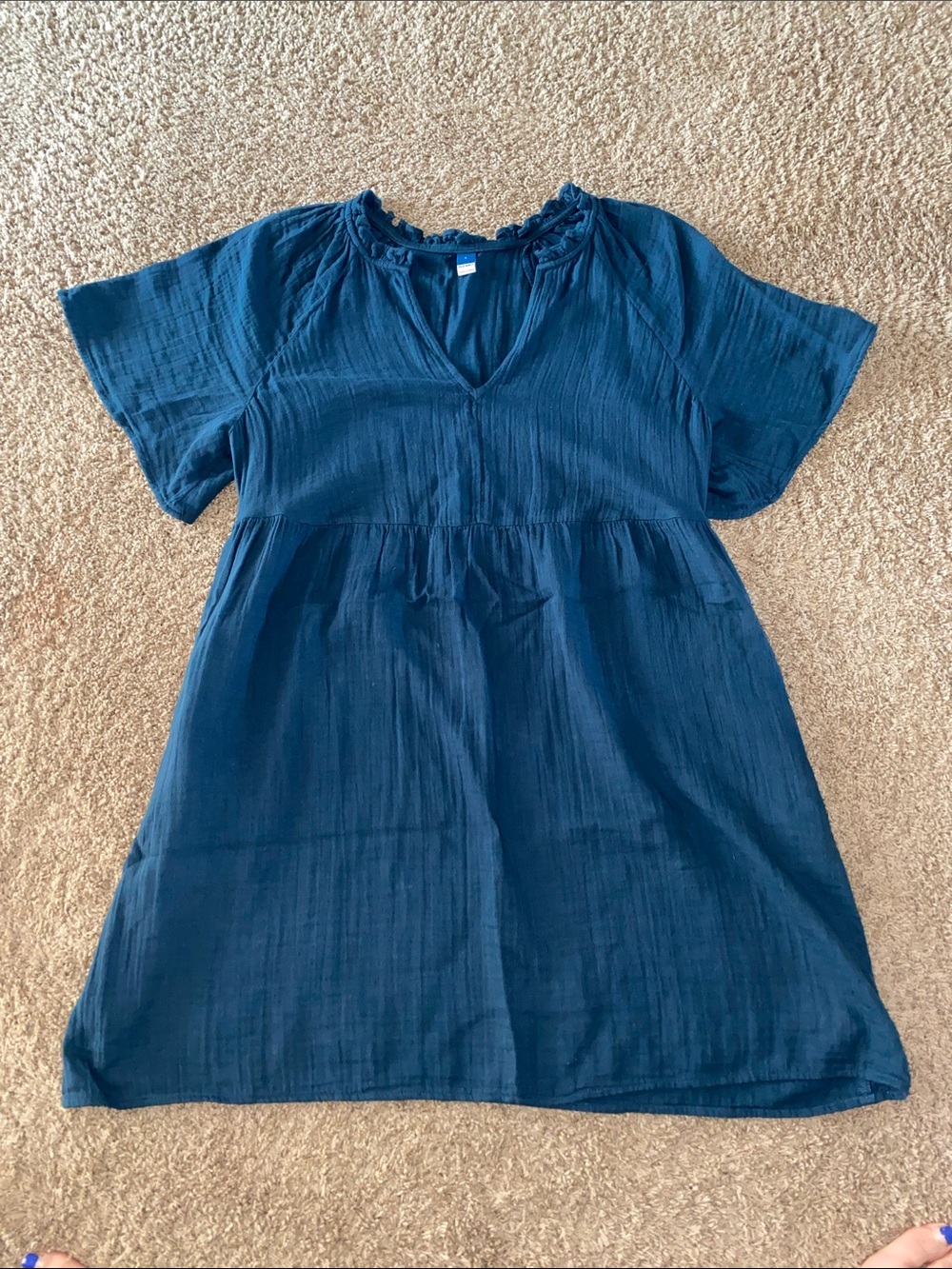 Women's Navy Blue Short-Sleeve Babydoll Dress